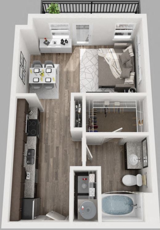 Floor plan for studio, 1 bath, 562 sqft